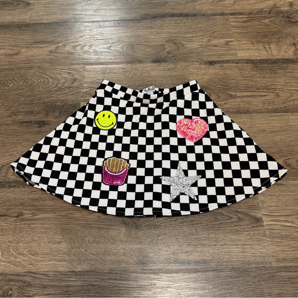 MIA Black and White Checkered Skirt with Patches